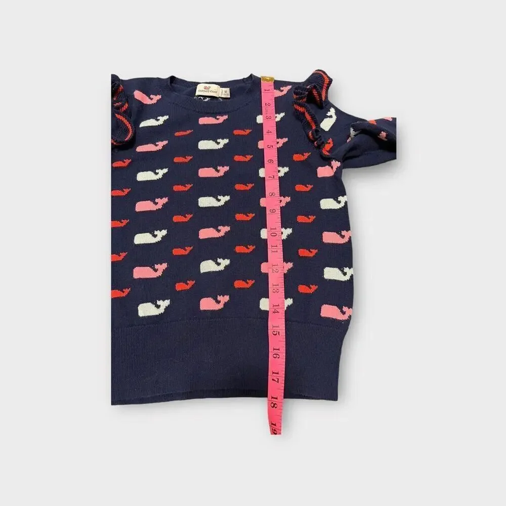Vineyard Vines Girls M 10-12 Whale Sweater Deep‎ Bay Blue Cotton Pullover